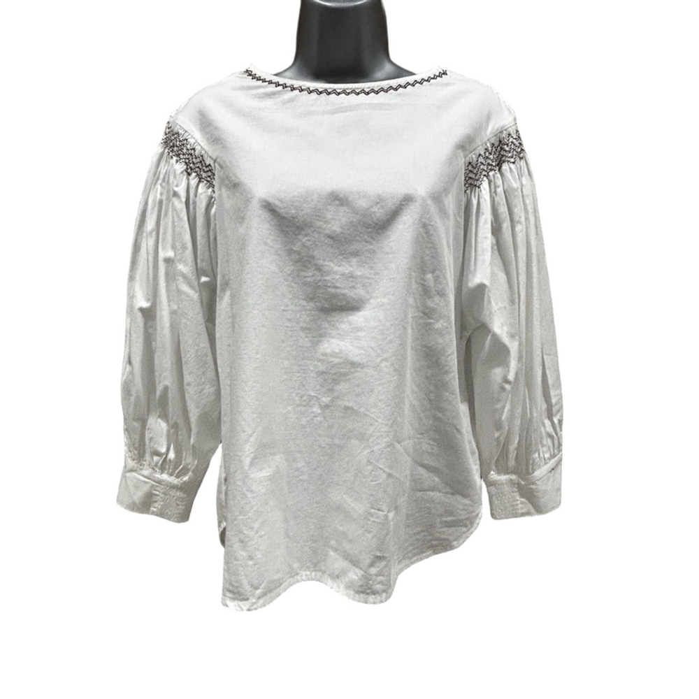 84. NWT Madewell Embroidered Poplin Balloon-Sleeve Top in white small - Picture 2 of 9